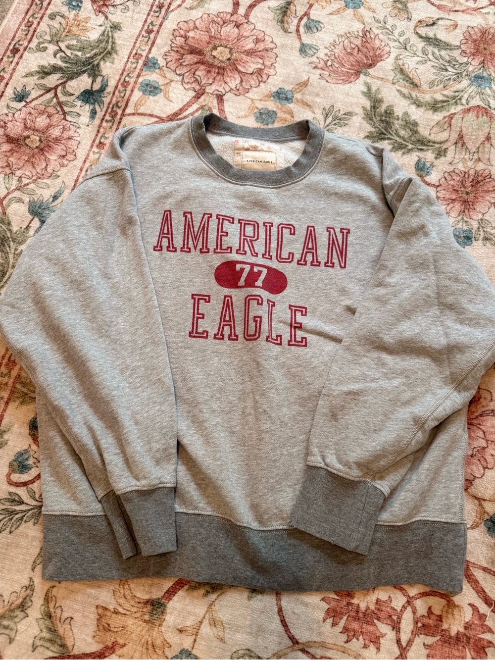 American Eagle Outfitters Gray Crewneck Sweatshirt with Red Graphic